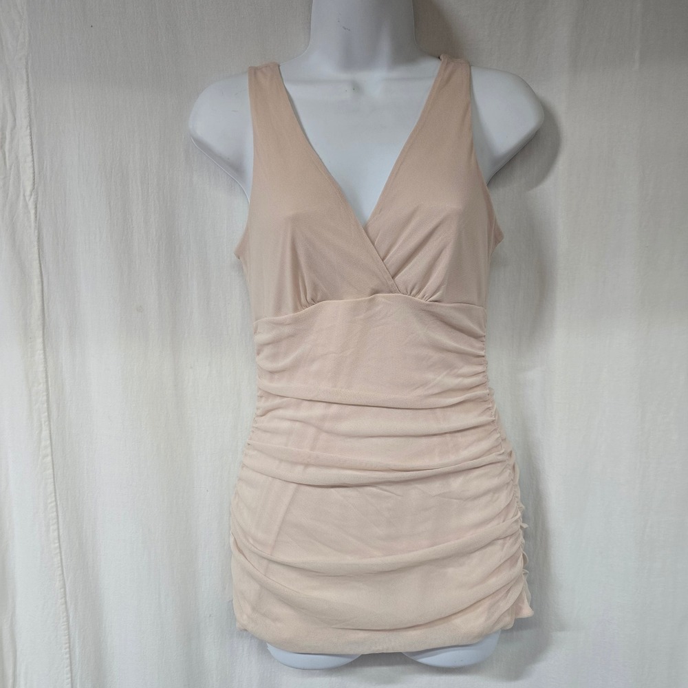 Express Ruched Mesh Tank Top Women Medium Pink Nylon Coquette Balletcore
